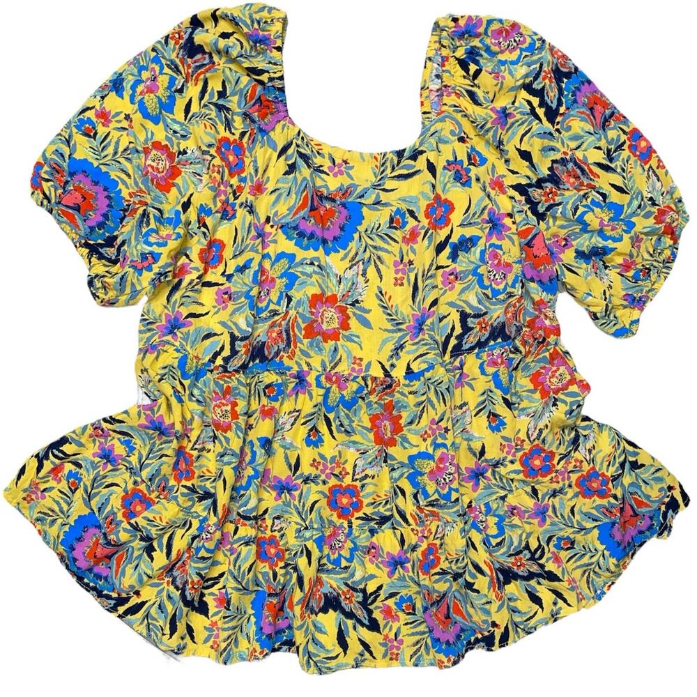 Terra & Sky Folk Floral Sunflower Babydoll Top size 1X NEW